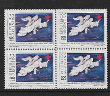 ARGENTINA 1980 RED CROSS  CENTENARY BLOCK OF FOUR - Usados