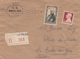 LETTRE. MONACO. 5 3 1949. RECOMMANDE MONACO POUR LA ROCHE SUR YON. Yv 305B. PA 39 - Storia Postale