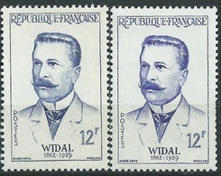 France 1143 Widal Variety Left Blue Color Instead Of Violet, Right Normal Both MNH. Medicine Doctors Varieté Medecine - Neufs