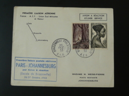 Lettre Premier Vol First Flight Cover Liaison Aérienne Brazzaville Johannesburg Par Avion à Réaction AEF 1953 - Covers & Documents