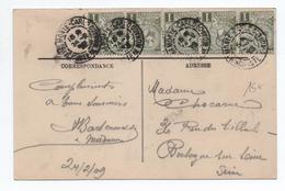 1909 - CP De MONTE CARLO (MONACO) Avec BANDE X5 1c - Lettres & Documents