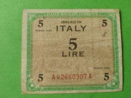 5 Lira 1943 - Occupation Alliés Seconde Guerre Mondiale