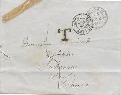 1880 - ENVELOPPE TAXEE De LONDON (ANGLETERRE) Avec RARE ET SUPERBE ENTREE AMBULANT CALAIS LILLE "B" - Marques D'entrées