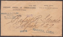 1958-EP-28 CUBA REPUBLICA. ASUNTO OFICIAL. SECRETARIA DE COMUNICACIONES. 1933. CERTIFICADOS Y REZAGOS. - Briefe U. Dokumente