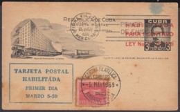 1959-EP-70 CUBA REPUBLICA. 1959. Ed.102. TIPO I. 1c JOSE MARTI POSTAL STATIONERY FDC. - Briefe U. Dokumente