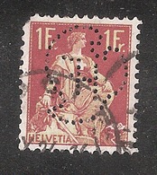 Perfin/perforé/lochung Switzerland No 105  1908-1933 - Hélvetie Assise Avec épée HF Huguenin Frèries & Cie SA Médailleur - Perforés