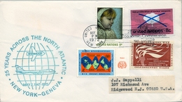 1971 NACIONES UNIDAS  , VUELO CONMEMORATIVO , SWISSAIR , NEW YORK - GENÉVE , 25 YEARS ACROSS THE NORTH ATLANTIC - Lettres & Documents