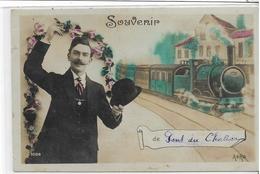 63 PONT-DU-CHÄTEAU . Un Souvenir En Fleurs Du Quai De Gare , Train , édit : Aéro ,  écrite En 1909 , état Extra - Pont Du Chateau