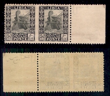 COLONIE - LIBIA - 1927 - 50 Cent Pittorica (64i) - Coppia Orizzontale Bordo Foglio - Non Dentellata Al Centro - Gomma In - Otros & Sin Clasificación