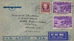 1937 , CUBA , SOBRE CIRCULADO , HABANA - CHELSEA , CORREO AÉREO , POR AVIÓN VIA CÓNDOR , FR. BÁSICA , ZONA FRANCA - Lettres & Documents