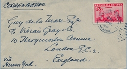 1937 CUBA , SOBRE CIRCULADO , HABANA - LONDRES , CORREO AÉREO VIA NEW YORK , MAT. ESTACIÓN TERMINAL / HABANA - Lettres & Documents