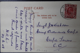 POSTCARD PRETORIA -> ARMY BASE  27-6-1908  BOOM STREET - Lettres & Documents