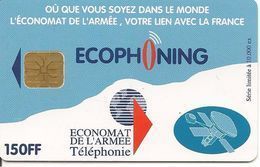 CARTE-PUCE-MILITAIRE- ECOPHONING-SFOR 5-150FF-V° SATELLITE-BLEUE-10000ex-TBE - -  Schede Ad Uso Militare