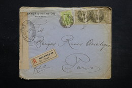 ROUMANIE - Enveloppe Commerciale En Recommandé De Bucarest Pour Paris En 1916 Avec Contrôle Postal - L 25557 - Briefe U. Dokumente
