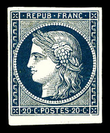 * N°8a, Non émis, 20c Bleu Foncé Bdf, Grande Fraîcheur, R.R. SUP (certificats)   Qualité: *  Cote: 4200 Euros - 1849-1850 Ceres