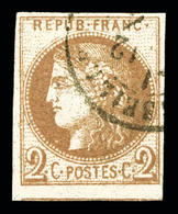 O N°40A, 2c Chocolat Clair Rep 1 Obl Càd, Un Voisin. TTB (signé Calves/certificat)  Qualité: O  Cote: 1600 Euros - 1870 Emission De Bordeaux