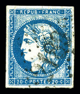 O N°44Aa, 20c Bleu Foncé Type I Rep 1. TTB (signé Calves/certificats)  Qualité: O  Cote: 1100 Euros - 1870 Emission De Bordeaux