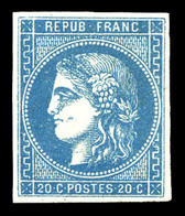 * N°45B, 20c Bleu Pâle, Type II Rep 2, Grande Fraîcheur. SUP (signé Calves/certificat)  Qualité: *  Cote: 2100 Euros - 1870 Emission De Bordeaux