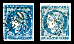 O N°45Ca/f, 20c Type II Rep 3: Bleu Foncé Et Bleu Verdâtre, Les 2 Ex TTB  Qualité: O  Cote: 280 Euros - 1870 Emission De Bordeaux