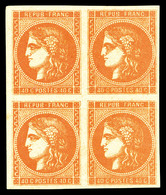 ** N°48, 40c Orange (nuance Soutenue) En Bloc De Quatre (paire Sup*), Fraîcheur Postale. TTB (signé Calves/certificat)   - 1870 Emission De Bordeaux