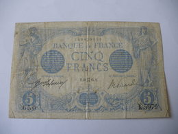 BILLET 5 F BLEU  31/05/1915 FAY 2/27 - 5 F 1912-1917 ''Bleu''