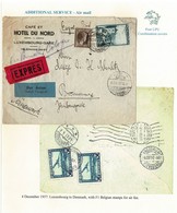 LUXEMBOURG BELGIUM COMBINATION AIR DENMARK BRAMMINGE 1937 EXPRESS STATION RAIL - Storia Postale