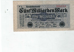 Billet De 5 Milliards Mark, - ND ( Octobre 1923) En T T B - Uni Face - - 5 Milliarden Mark
