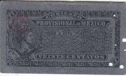 BILLETE DE MEXICO DE 20 CENTAVOS DEL AÑO 1914 TRANSITORIO (BANKNOTE) - Mexique