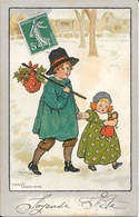 Illustration Ethel Parkinson: Couple De Jeunes Enfants Dans La Neige (avec Houx) - Carte M.M. Vienne N° 311 - Parkinson, Ethel