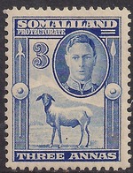 Somaliland 1942 KGV1 3 Annas Bright Blue MM SG 108 ( R1045 ) - Somaliland (Protectorate ...-1959)