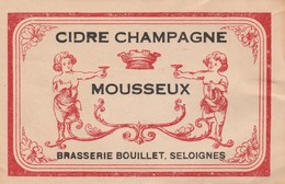 BRASSERIE BOUILLET ; SELOIGNIES ; CIDRE CHAMPAGNE MOUSSEUX Oud Etiket - Drink