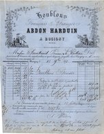 1 Faktuur  Abdon Harduin Busigny Houblons Hop à Chantreuil Brasseur à Le Cateau  C1873 Factuee Département NoRD - Alimentos