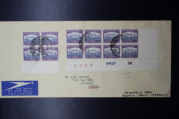 South Africa:  Corner Strip Of 8 Incl Printer Marks And 4-block To Toronto Canada Air Mail 1950 - Brieven En Documenten