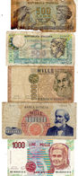 Lot De 5 Billets D’Italie -  3 De 1000 Lire Et 2 De 500 Lire -  1 De 500 Lire De 1966-75 En Mauvais état  1 De 500 Lire - Collections