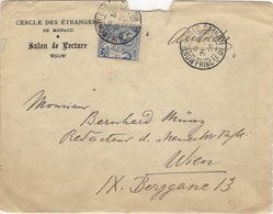 MONACO   25 (o) Lettre 21 Novembre 1906 De Monte Carlo Vers Vienne Wien Autriche Österreich Cercle Des étrangers - Covers & Documents
