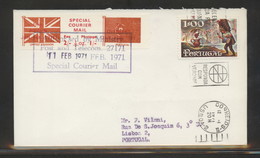 GREAT BRITAIN GB 1971 POSTAL STRIKE MAIL SPECIAL COURIER MAIL 1ST ISSUE PRE-DECIMAL COVER TO LISBON PORTUGAL 11 FEBRUARY - Covers & Documents