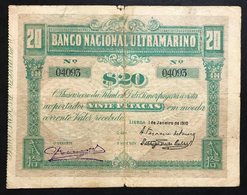 Timor Banco Nacional Ultramarino 20 Patacas 01/01/1910 Pick#4  Lotto.1969 - Timor