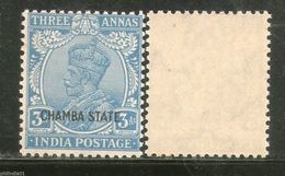 India CHAMBA State 3As KG V Postage Stamp SG 70 / Sc 67 1v MNH - Chamba