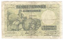 Billet 50 Francs / 10 Belgas Belgique 1931 - 02-03-31 - Rare ! - 50 Francs-10 Belgas