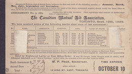 Canada Postal Stationery Ganzsache Victoria PRIVATE Print CANADIAN MUTUAL AID ASSOCIATION, TORONTO 1889 MERLIN Ont. - 1860-1899 Victoria