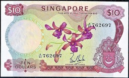 Singapore 10 Dollars 1967 AUNC "Flowers" Issue Banknote - Singapour