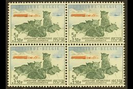 1957 5f+2.50f Antarctic Expedition Stamps From Mini-sheets (Michel 1073, COB 1031), Superb Never Hinged Mint BLOCK Of 4, - Autres & Non Classés