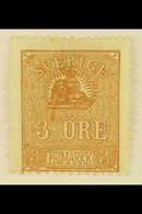 1862-66 3o Brown Lion Type II With COLOURED LINE FROM LION TO LARGE "3" Variety, Facit 14Bv4, Unused No Gum, Thin, Very  - Other & Unclassified