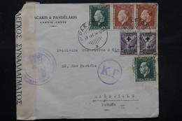 GRECE - Enveloppe Commerciale De Candie Pour Marseille En 1938 Avec Contrôle , Affranchissement Plaisant - L 27764 - Crete