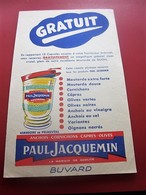 MOUTARDE PAUL JACQUEMIN  CARPRES OLIVES - BUVARD Collection Illustré Publicitaire Publicité Alimentaire Moutarde - Mosterd