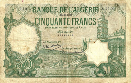 ALGERIA FRANCAISE 50 FRANCS  GREEN BUILDING FRONT & WOMAN BACK DATED 25-02-1937 F P80a READ DESCRIPTION!! - Algerije