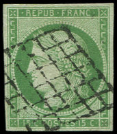 EMISSION DE 1849 - 2    15c. Vert, Oblitéré GRILLE, TB. D - 1849-1850 Cérès