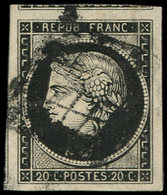 EMISSION DE 1849 - 3a   20c. Noir Sur Blanc, Oblitéré GRILLE, Marges énormes, Voisin En Haut Et Amorce De Voisin à Gauch - 1849-1850 Cérès