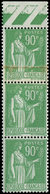 ** VARIETES - 367   Paix, 90c. Vert, IMPRESSION Sur RACCORD Dans Une BANDE De 3 Bdf, TB - Neufs