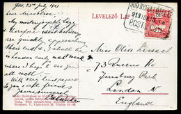 GÖD 1913. Képeslap, Postaügynökségi Bélyegzéssel Londonba Küldve  /  Vintage Pic. P.card  Postal Agency Pmk To London - Oblitérés